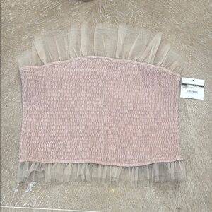 Pink Smocked Tube Top with Tulle Trim